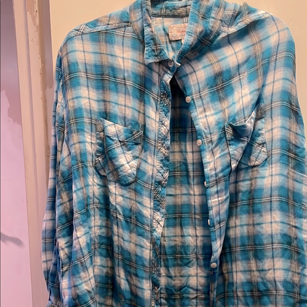 Blue Plaid Button-Up Shirt